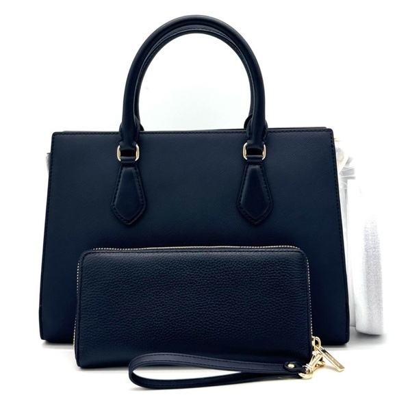 Michael Kors Sheila Medium Satchel Bag & Large Continental Wallet Wristlet Black - Picture 4 of 12